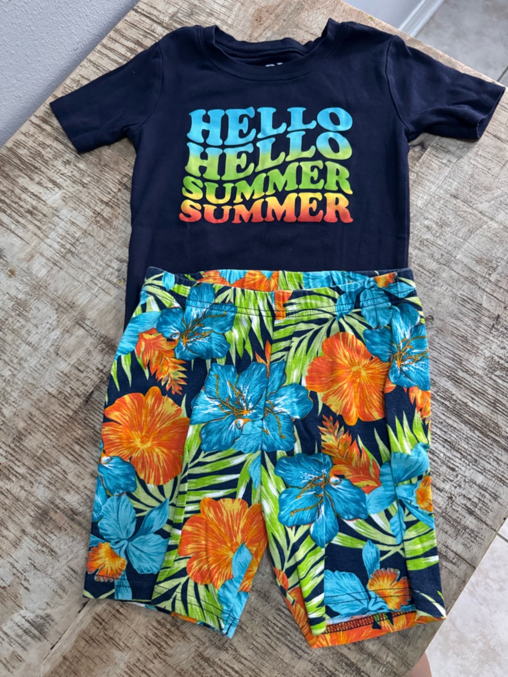 Place Kids Navy Pajama Set with Blue and Orange Tropical Print